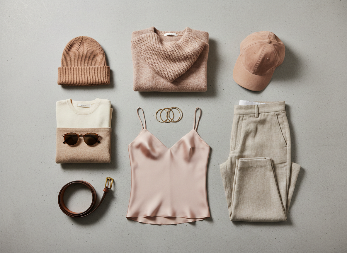 Flat lay of assorted premium apparel and accessories