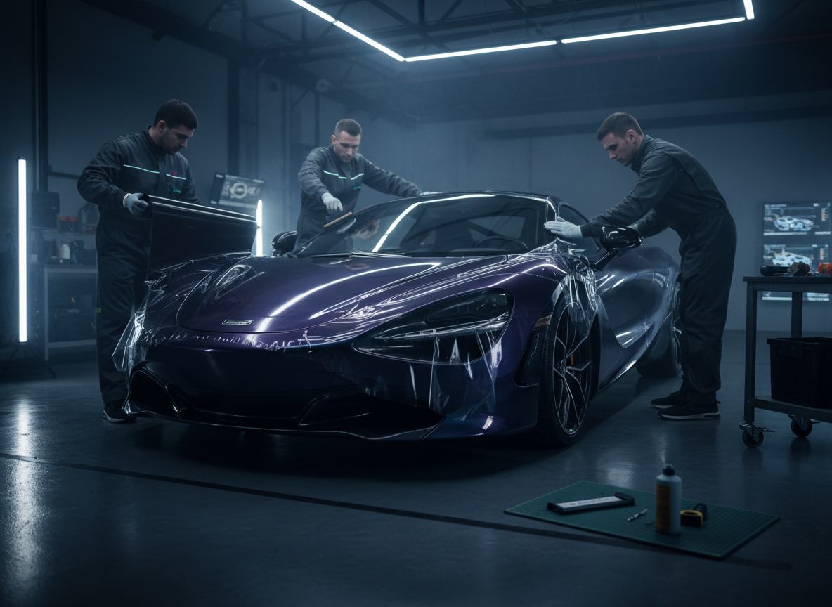 Voiture avec covering matte sombre