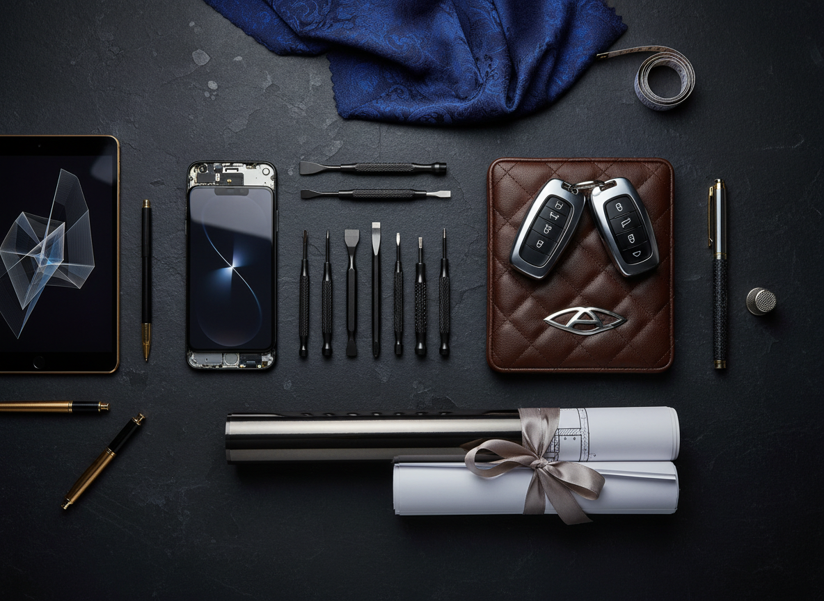 Flat lay des cinq univers Hadorn Group