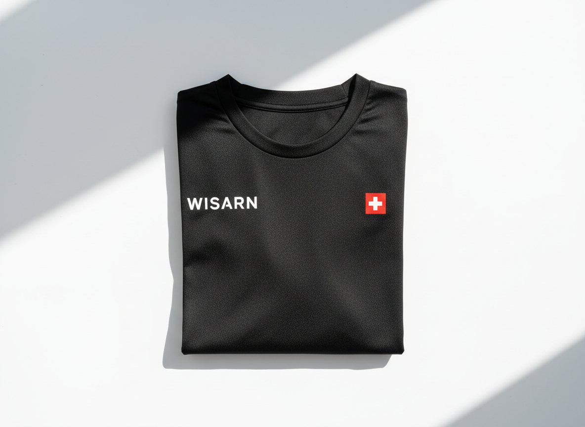 Maillot sport noir — WISARN à gauche, drapeau suisse à droite