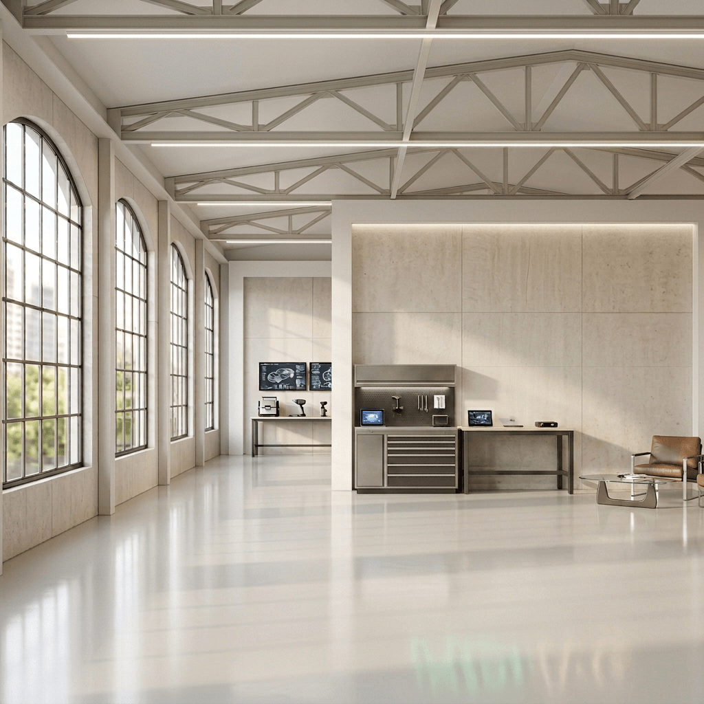 Bright elegant luxury garage interior, no logo