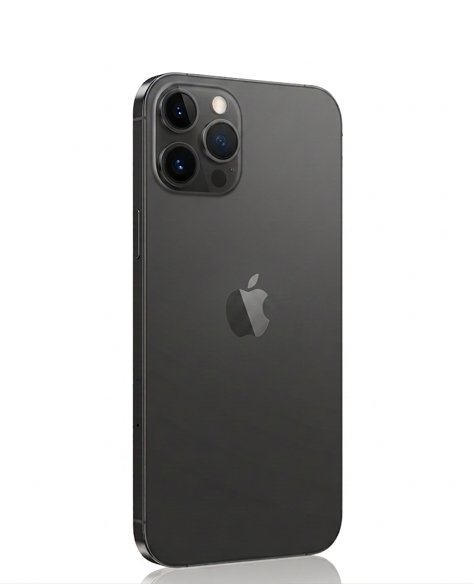 iPhone 13 Pro - Shop HRepair Sleek modern smartphone product illustration, iPhone 13 Pro in graphite/dark color, minimalist clean background, studio lighting, elegant sophisticated style, no text, white background